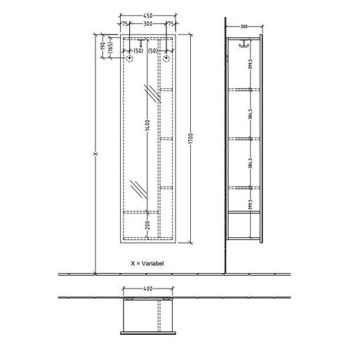 Зеркальный шкаф Villeroy & Boch Subway 3.0 C59600VF 45х170 см, фото 3