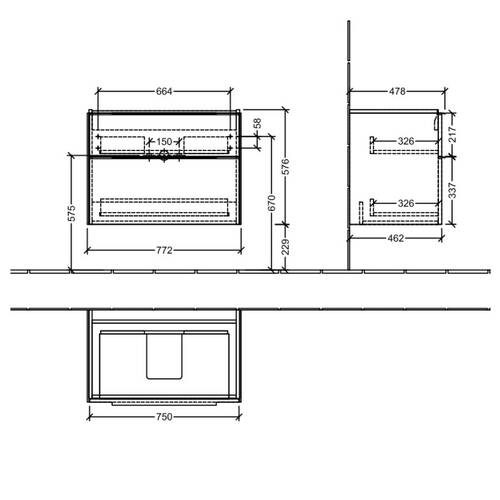 Тумба для раковины Villeroy&Boch Subway 3.0 C57400VF 80 см подвесная белый, фото 7