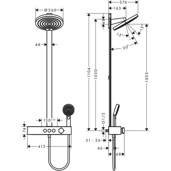 Душова система Hansgrohe Pulsify Showerpipe 260 2jet 24240700 з термостатом, фото 3
