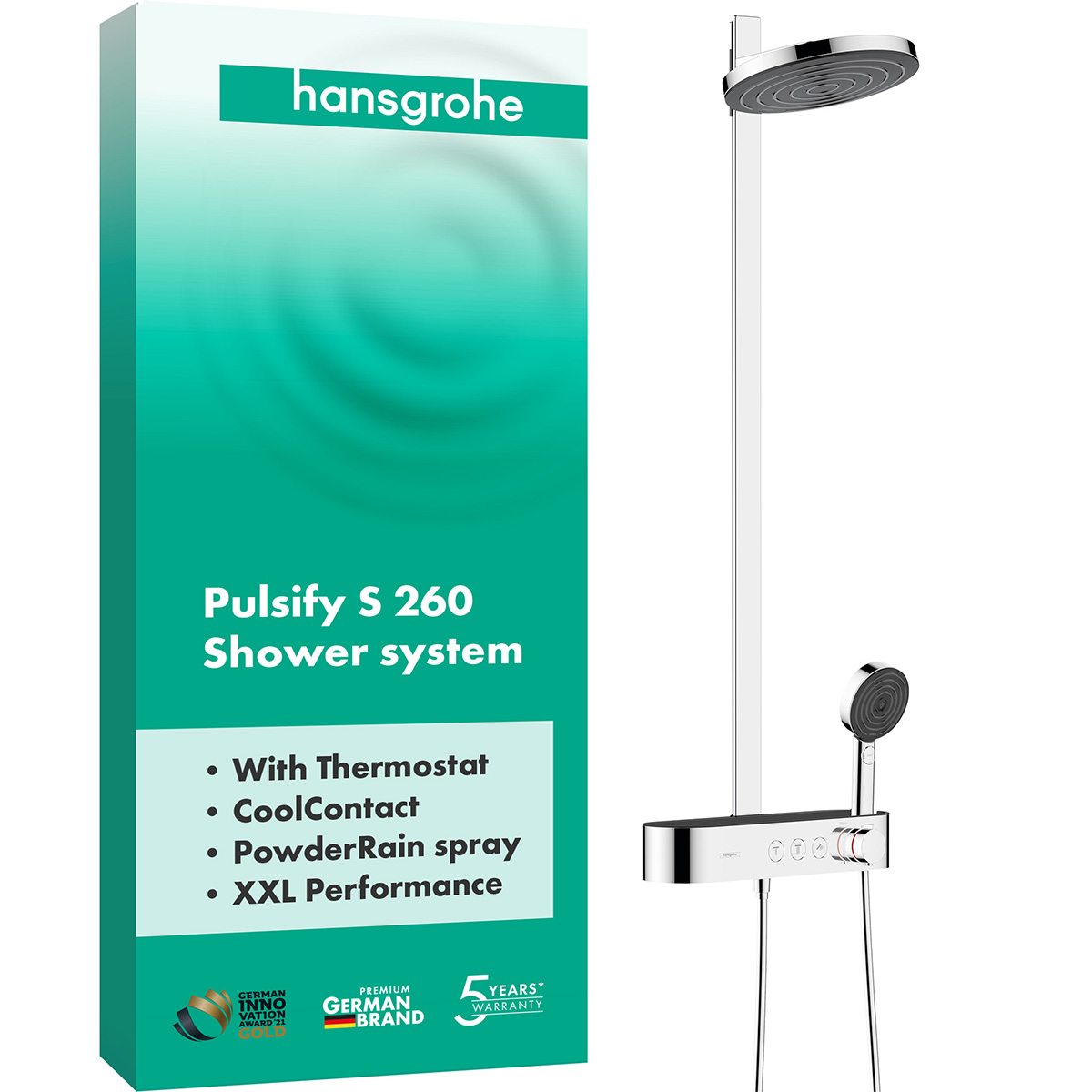 24240000 HG Pulsify Showerpipe 260 Душова система (верхній душ, ручний душ, термостат, душова стійка, шланг), хром (1 сорт)