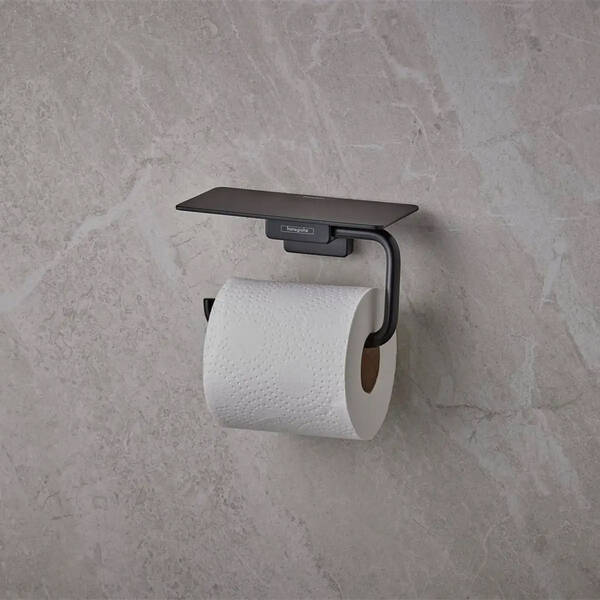Тримач для туалетного паперу Hansgrohe AddStoris 41772670 з полицею, чорний матовий, фото 3