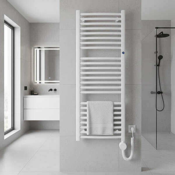 Полотенцесушитель электрический Instal Projekt Omega OMERE-50/90 500х1000 мм с теном YUUKI-03C1 300Вт, белый глянец, фото 1