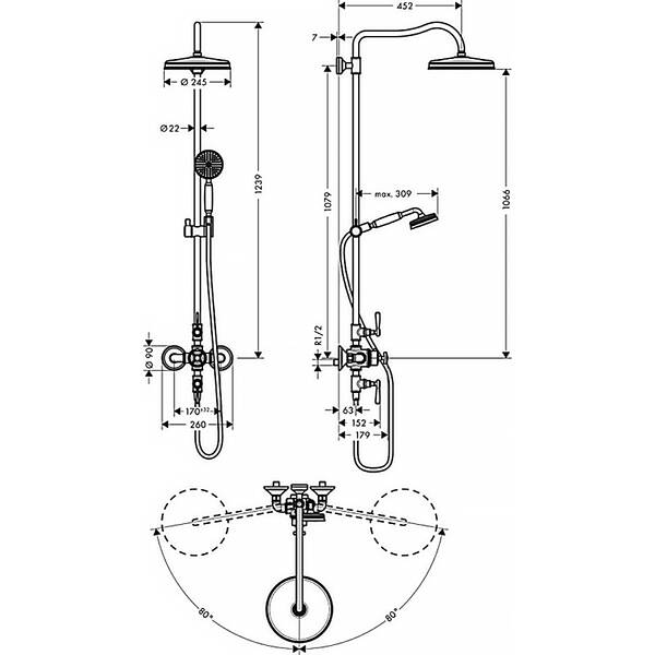 Душевая система Axor Montreux 240 mm 1jet 6572340 с термостатом, черный хром, фото 2