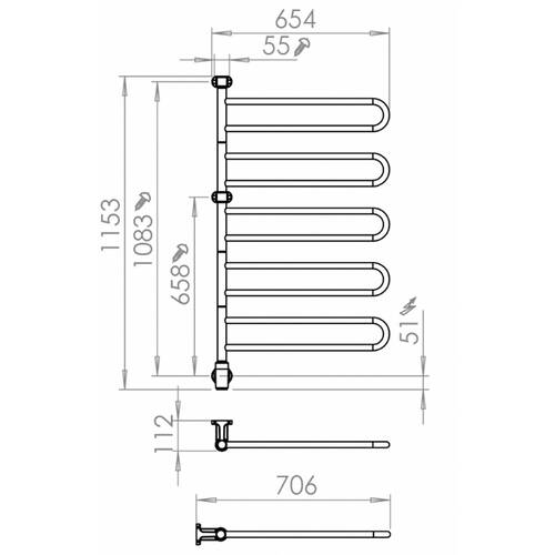 Полотенцесушитель электрический Pax 26-1027 Flex U 5/650 1153х654 мм 106 Вт хром, фото 4