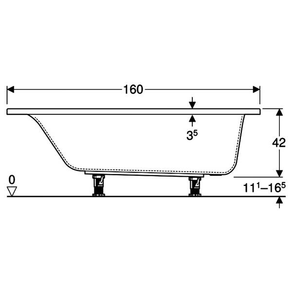Ванна акриловая Geberit Selnova Square 554.383.01.1 160х75 см с ножками, фото 3