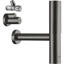 Сифон для раковины колбовый Axor Flowstar 51304330 с двумя угловыми вентилями и крышками, полированный черный хром, фото №1
