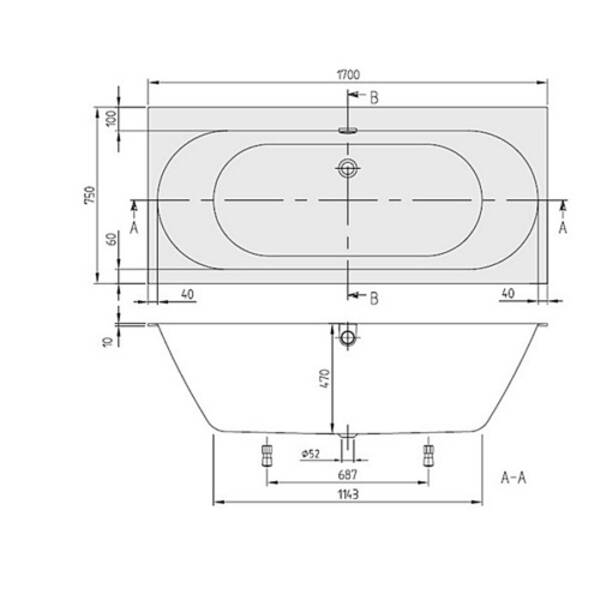 Ванна кварилова Villeroy&Boch Oberon 2.0 uBQ170OBR2DV-RW 170х75 см, білий мат, фото 2