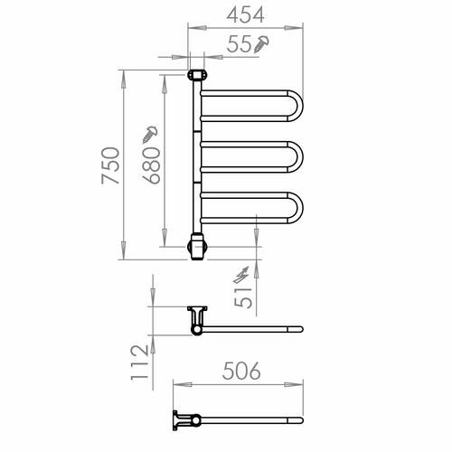 Рушникосушарка електрична PAX Flex U 26-1015 3/450 454х750 мм хром 41 Вт, фото 3