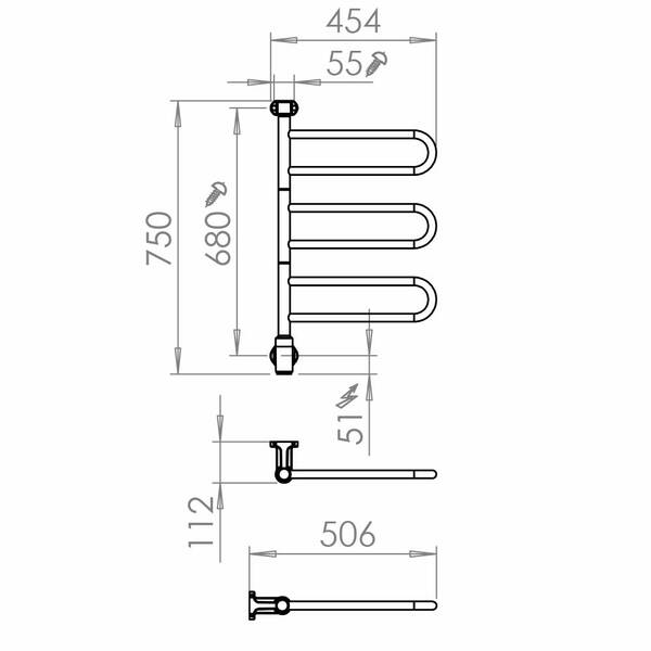 Рушникосушарка електрична PAX Flex U 26-1015 3/450 454х750 мм хром 41 Вт, фото 3