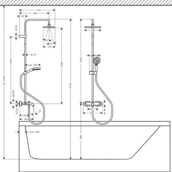 Душова система Hansgrohe Vernis Shape Showerpipe 230 1jet 26284000 з термостатом, фото 2