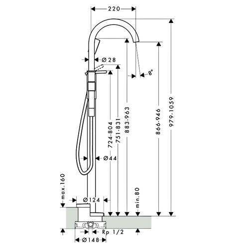 Змішувач для ванни Axor One 48440820 підлоговий, нікель матовий, фото 2