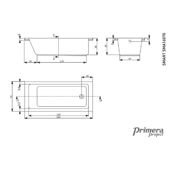 Ванна акрилова PRIMERA Smart SMA16070160x70 см з ніжками, фото 4