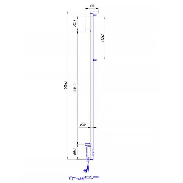 Полотенцесушитель электрический Mario Рей-I 1500х30/130 TR 1500х30 мм сатин 35 Вт, фото 3