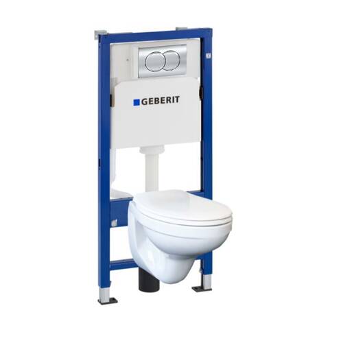 Комплект Geberit Duofix PRO 20 118.315.21.2: інсталяція Geberit Delta з підвісним унітазом Idol із сидінням Duroplast та змивна клавіша Delta01 хром глянець, фото 1