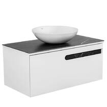 Тумба подвесная Аква Родос Ostin белый мат со столешницей серый мрамор 90 см и раковиной Zero 46 см, фото №1