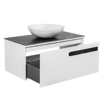 Тумба подвесная Аква Родос Ostin белый мат со столешницей серый мрамор 90 см и раковиной Zero 46 см, фото №2