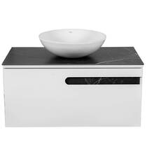 Тумба подвесная Аква Родос Ostin белый мат со столешницей серый мрамор 90 см и раковиной Zero 46 см, фото №3