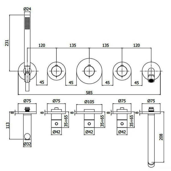 Змішувач прихованого монтажу для душу/ванни Paffoni Modular Box MDE001HGSP термостатичний (зовнішня частина), фото 3