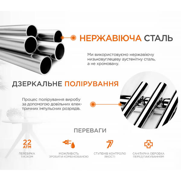 Рушникосушарка водяна Mario Стандарт 700х430/400 700х430 мм полірована нержавіюча сталь, фото 3