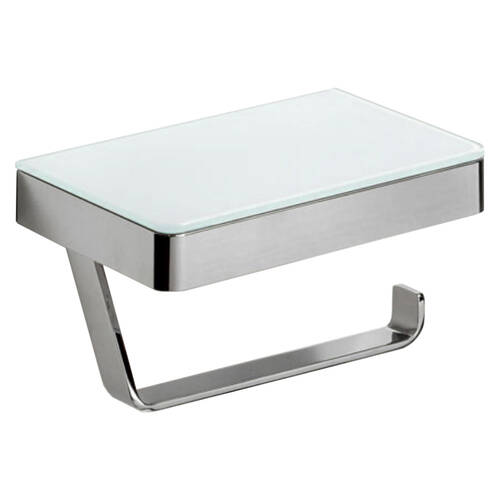 Держатель для туалетной бумаги Liberta Glass Steel с полкой, хром, фото 1