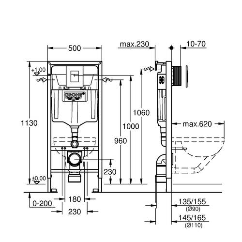 Инсталляция для унитаза Grohe Rapid SL 39940000 3в1 с клавишей Skate Cosmopolitan черный глянец, фото 4