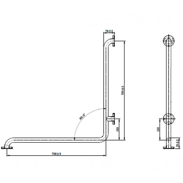 Поручень Genwec GW11 18 04 01 700х700 мм угловой, матовая нержавеющая сталь, фото 2