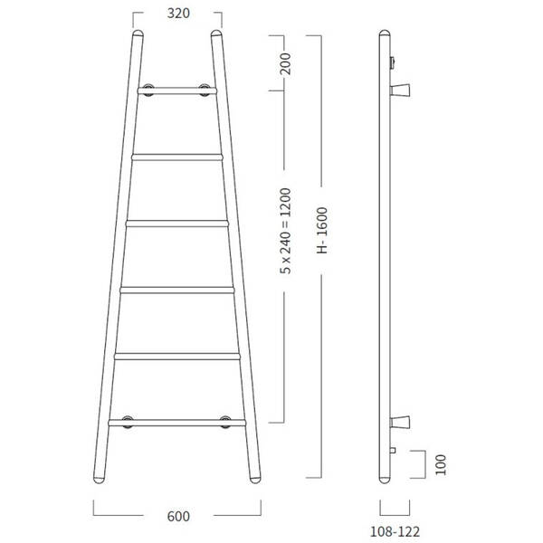 Полотенцесушитель электрический Instal Projekt Escada ESCE1-60/160C31 1600х600 мм с круглым сечением, черный мат 160 Вт, фото 3