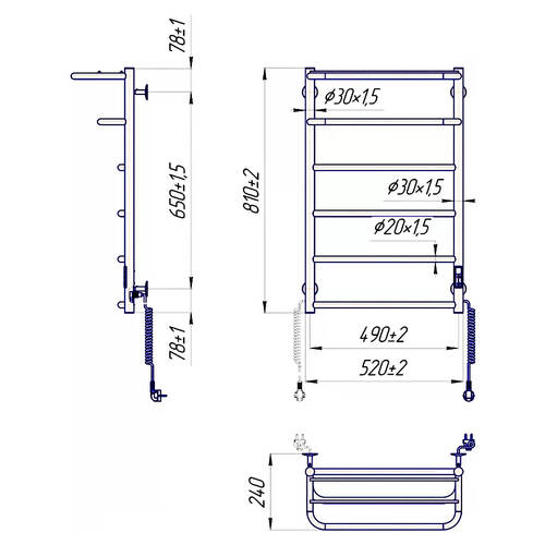 Рушникосушарка електрична Mario Hotel-І 800х530/240 TR К 810х520 мм хром 95 Вт, фото 3