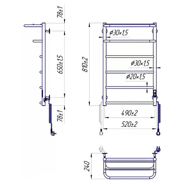 Рушникосушарка електрична Mario Hotel-І 800х530/240 TR К 810х520 мм хром 95 Вт, фото 3