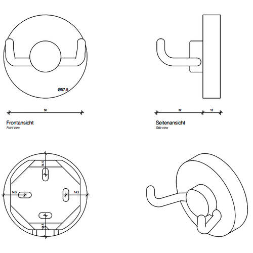 Крючок Decor Walther Universal WH 3 0009274 двойной, хром, фото 2