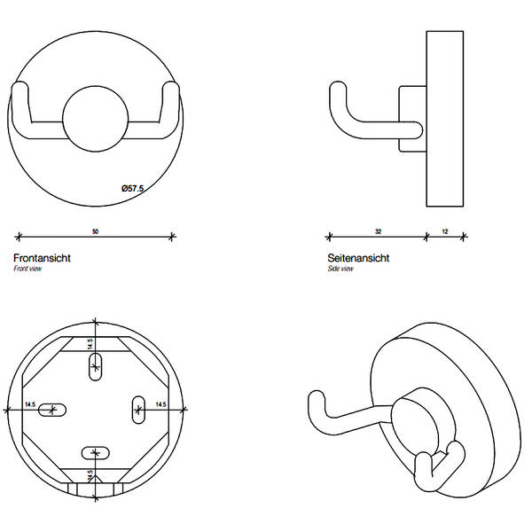 Крючок Decor Walther Universal WH 3 0009274 двойной, хром, фото 2