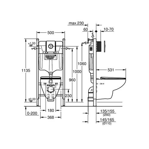 Комплект GROHE 5-в-1: інсталяція Rapid SL SOLIDO 39900000 + унітаз підвісний безобідковий з кришкою Soft close + панель змиву, фото 7