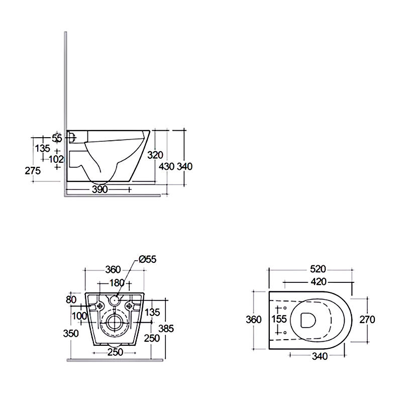RSTSC3901504 + RST23504A FEELING Унітаз підвісний з кришкою Duroplast, SLIM, Soft Close, Quick Release, Rimless, чорний матовий (1 сорт)