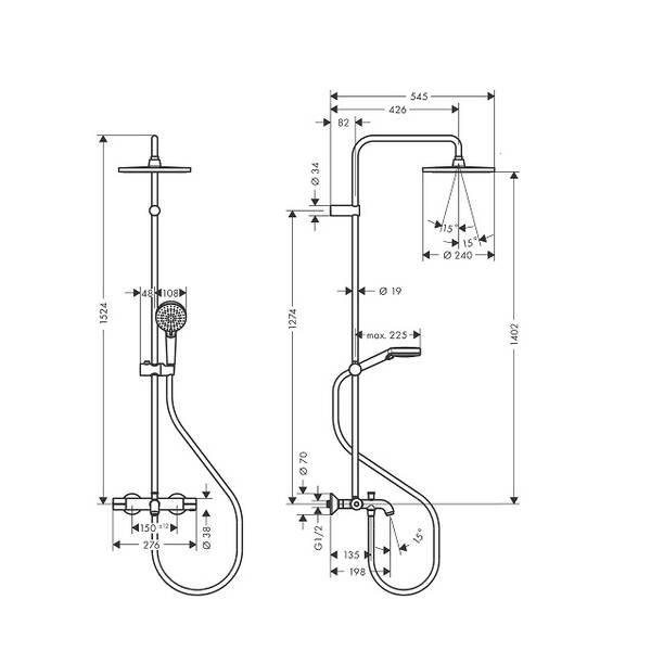 Душевая система Hansgrohe Vernis Blend 26899670 с термостатом, черный матовый, фото 2