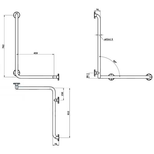 Поручень Genwec GW11 20 04 02 левосторонний, полированная нержавеющая сталь, фото 2