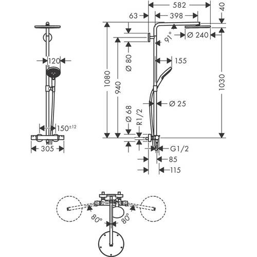 Душова система Hansgrohe Raindance Select S Showerpipe 240 1jet 27633340 з термостатом, чорний хром, фото 2