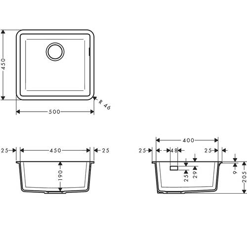 Кухонная мойка под столешницу Graphiteblack Hansgrohe (S510-U450) 43431170, фото 2