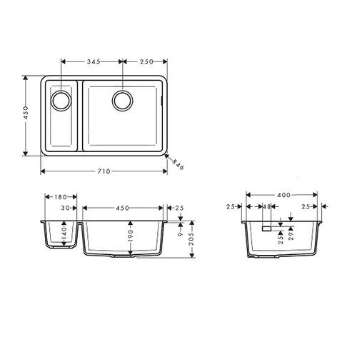 Кухонная мойка под столешницу Graphiteblack Hansgrohe (S510-U635) 43433170, фото 2