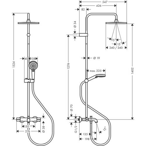 Душевая система Hansgrohe Vernis Shape Showerpipe 240 1jet 26900670 с термостатом, фото 3