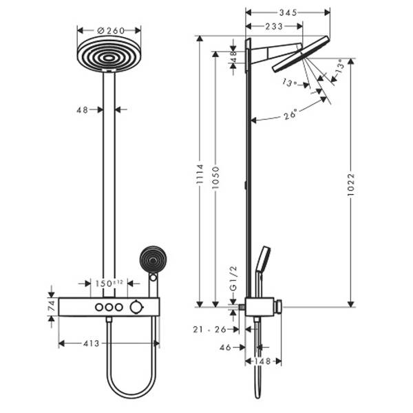 Душевая система Hansgrohe Pulsify Showerpipe 260 2jet EcoSmart 24241000 с термостатом, фото 3