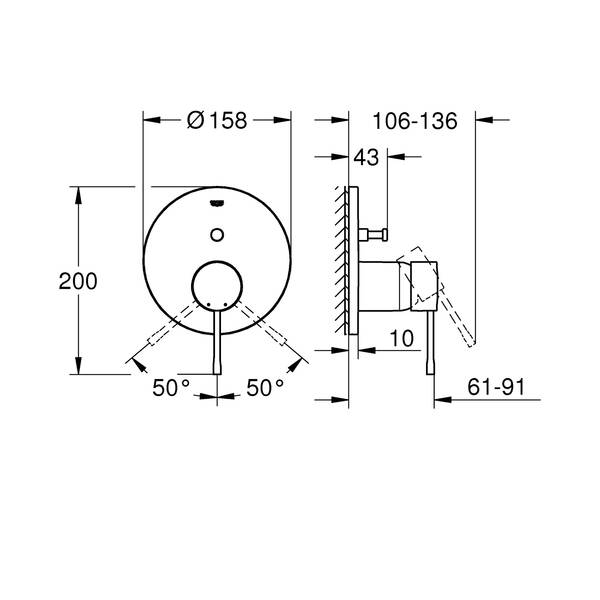 Смеситель скрытого монтажа для душа Grohe Essence 24167GL1 золото (наружная часть), фото 2