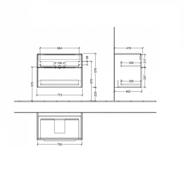 Тумба з раковиною Villeroy&Boch Subway 3.0 C57400VE + 4A708001, 80 см білий глянець, фото 2