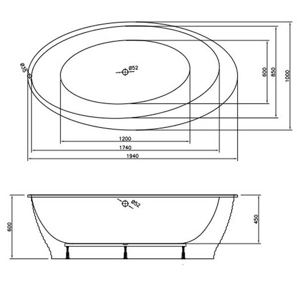 Ванна акриловая VAYER Boomerang 194x100 см без усиленного борта, с переливом и сифоном click-cluck, фото 5