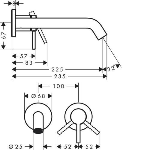 Смеситель скрытого монтажа для раковины Hansgrohe Tecturis S 73351140 brushed bronze 22,5 см (наружная часть), фото 3