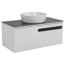 Тумба подвесная Аква Родос Ostin белый мат со столешницей серый мрамор 100 см и раковиной One 46 см, фото №1