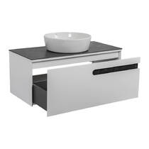 Тумба подвесная Аква Родос Ostin белый мат со столешницей серый мрамор 100 см и раковиной One 46 см, фото №2