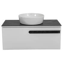 Тумба подвесная Аква Родос Ostin белый мат со столешницей серый мрамор 100 см и раковиной One 46 см, фото №3