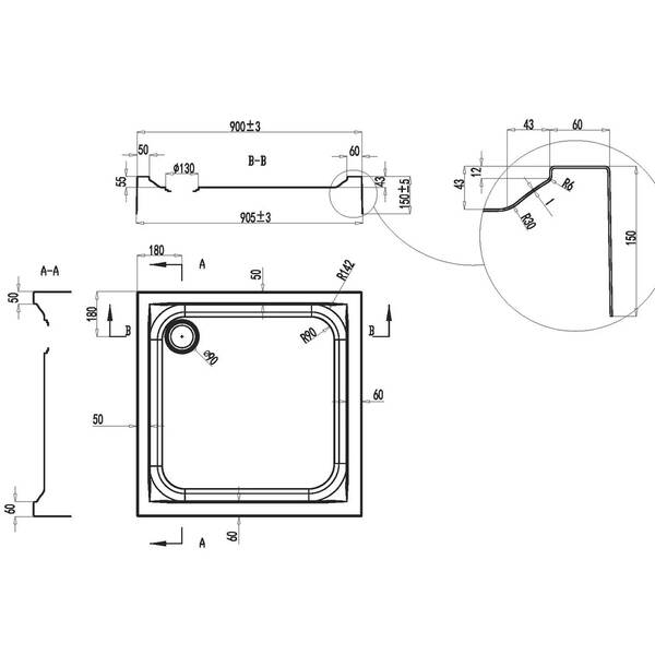 Душовий піддон AM.PM Gem W90T-403-090W 90х90 см з сифоном, фото 2