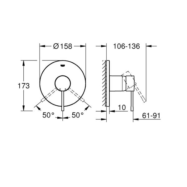 Змішувач прихованого монтажу для душу Grohe Essense new 24168AL1 графіт, фото 4