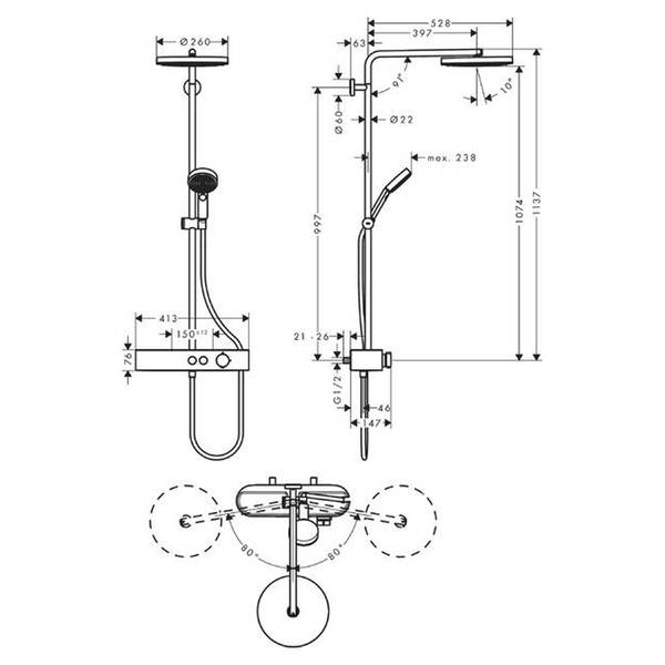 Душова система Hansgrohe Pulsify Showerpipe 260 1jet EcoSmart 24221000 з термостатом, фото 3